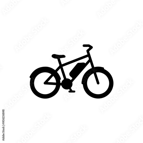 Minimalistic Black Side-View of an Electric Bicycle with Smooth Curves and Clear Outline