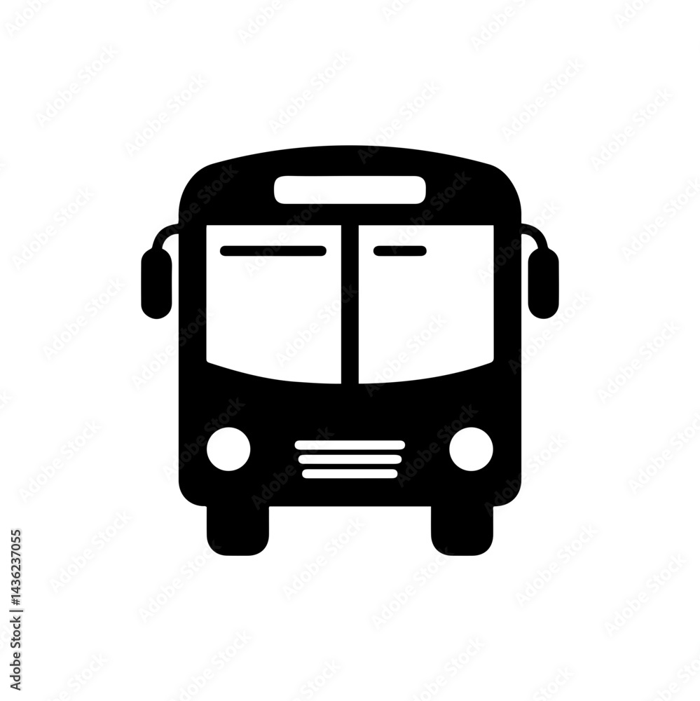 Black Bus Icon with Horizontal Windows and Sharp Front View Black Bus Icon with Horizontal Windows and Sharp Front View