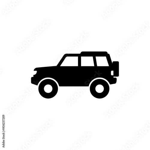 Solid Black SUV Icon with Large Wheels and Bold Design Side Profile