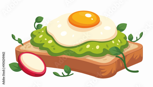 Vibrant poached egg atop avocado toast with radish slices, culinary art