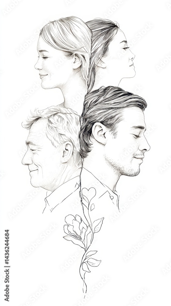 Artistic Representation of Empathy and Connection in a Double Exposure Illustration Featuring Human Profiles Artistic Representation of Empathy and Connection in a Double Exposure Illustration Featuring Human Profiles