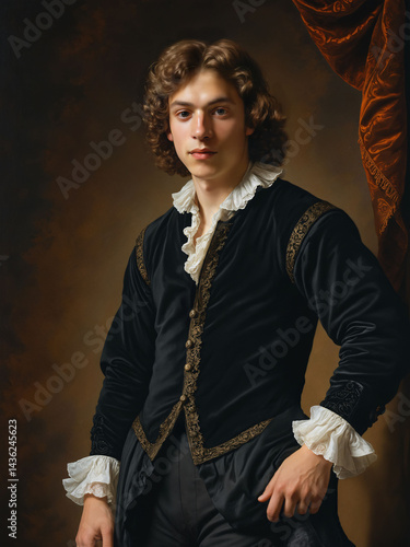 Renaissance painting portrait of a Gentleman in Black and White Colonial Era Attire, Early 17th Century Portrait