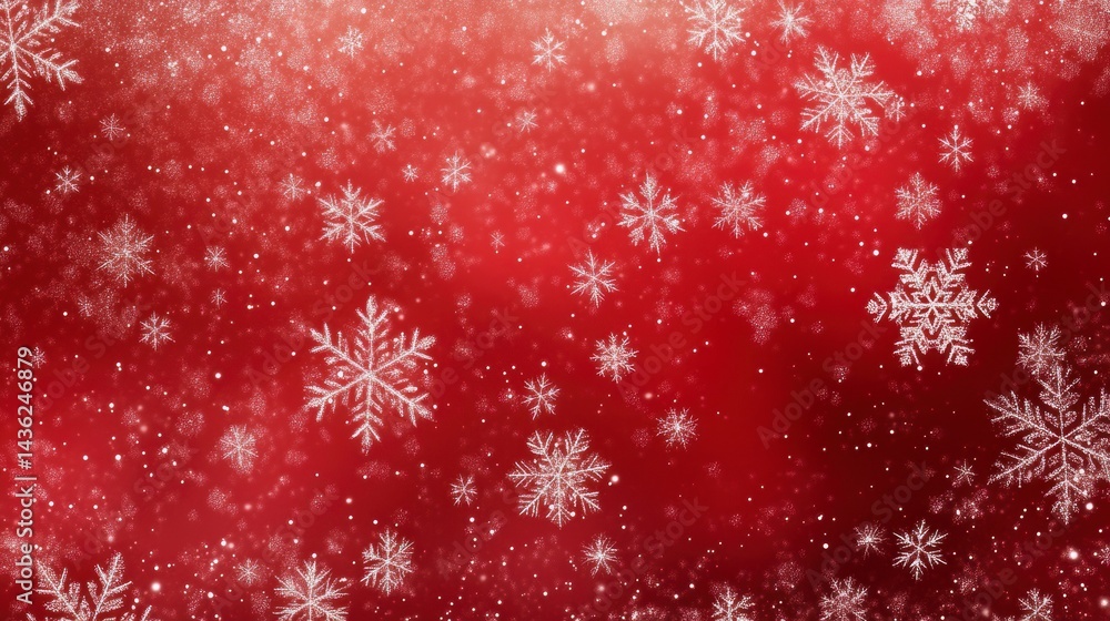 Red background with falling snowflakes.