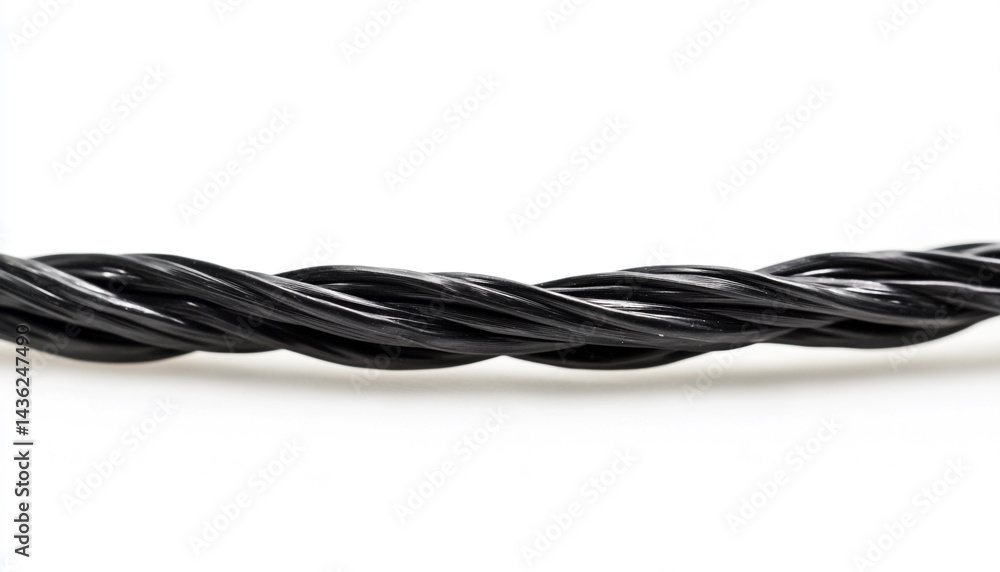 One black electrical wire on white background One black electrical wire on white background