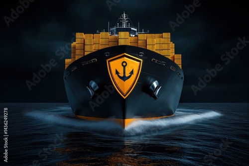 Obraz na płótnie Cargo vessel equipped with protective shield showcases maritime insurance principles in open water w salonie