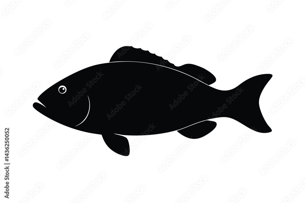 Simple Black Fish Silhouette Vector.
Simple Black Fish Silhouette Vector.