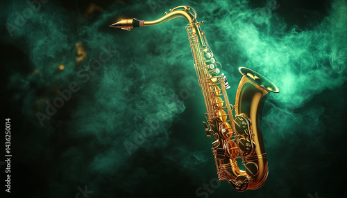 Wallpaper Mural Golden sax ophone on dark background with green Torontodigital.ca