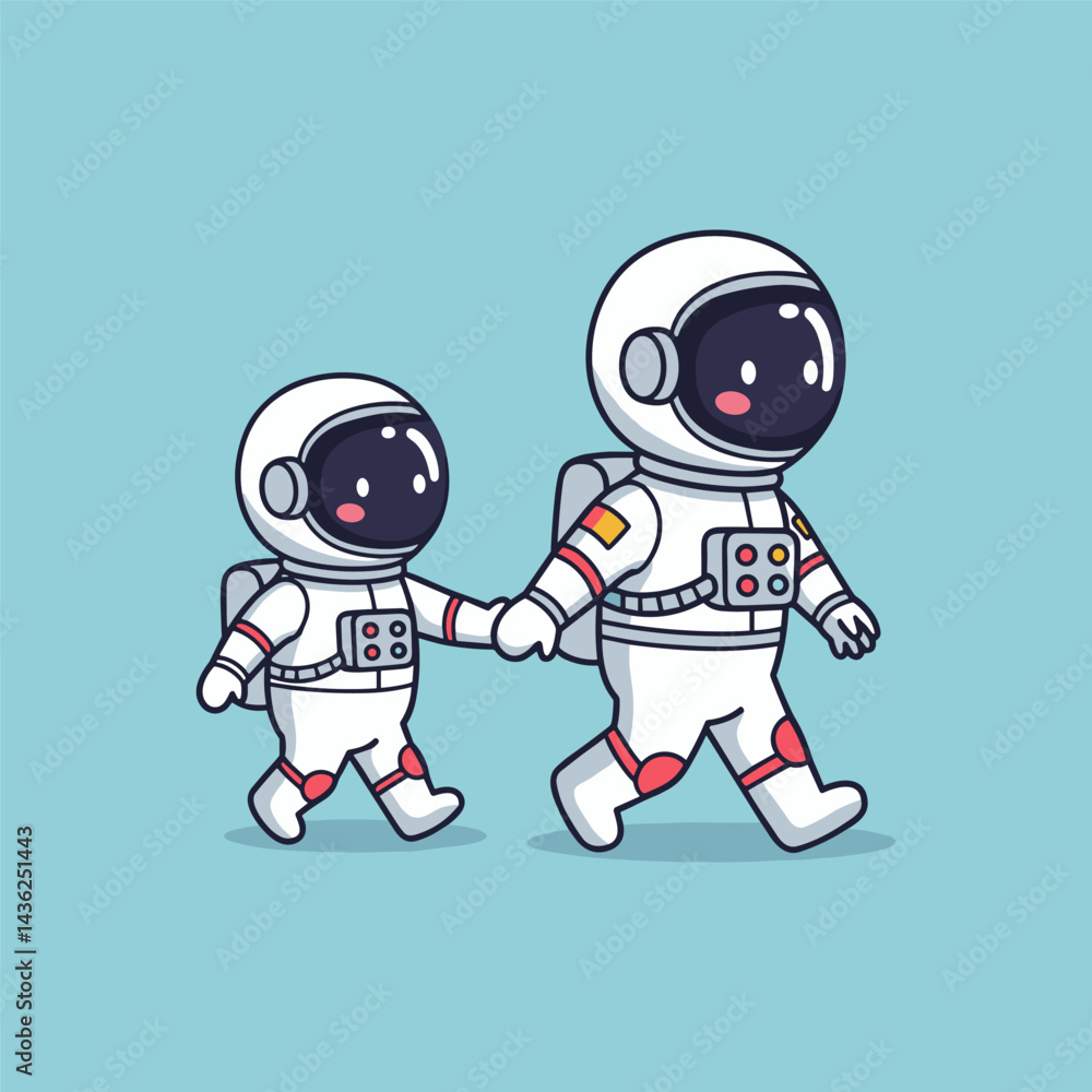 Adorable Astronauts Walking Hand in Hand Cartoon Adorable Astronauts Walking Hand in Hand Cartoon