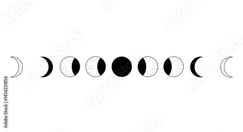Black And White Moon Phases Illustration Graphic Design