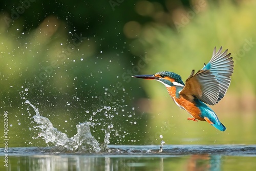 Vibrant Kingfisher Mid-Flight Splashing into Water with Turquoise and Orange Plumage Wildlife Photography