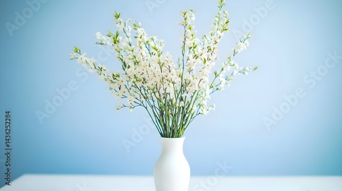 Wallpaper Mural Elegant White Flowers in Vase on Plain Blue Background Torontodigital.ca