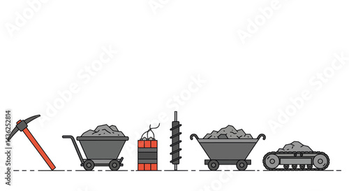 Pixel Art Illustration Of Coal Mining Process Showing Mining Equipment And