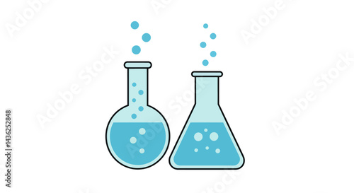 Pixel Art Illustration Of Two Flasks With Light Blue Liquid And Bubbles