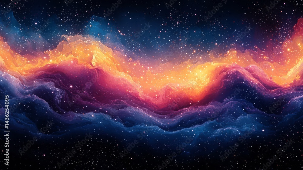 Fototapeta premium Vibrant cosmic landscape featuring swirling nebulae in rich hues of purple and orange, perfect for inspiring creativity and wonder in any space.