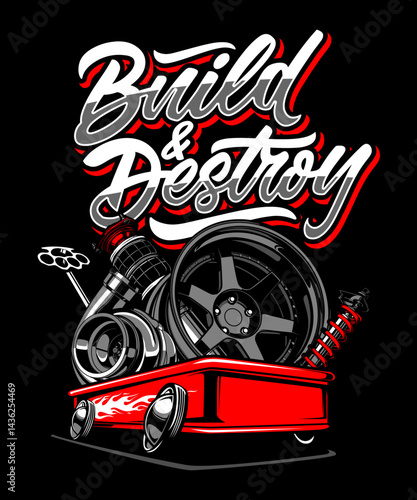 Grunge vector art of a racing car design on an abstract background evokes a retro race poster style