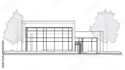 A large building with a glass facade and a small entrance