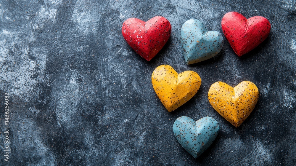 Obraz premium Painted hearts on a textured dark background