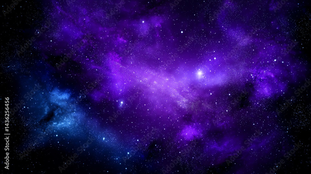 A stunning view of the cosmos showcases vibrant purple nebulae and sparkling stars. A stunning view of the cosmos showcases vibrant purple nebulae and sparkling stars.