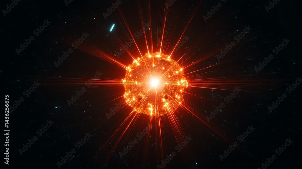 A stunning visualization of a glowing star with radiant light beams in space. A stunning visualization of a glowing star with radiant light beams in space.