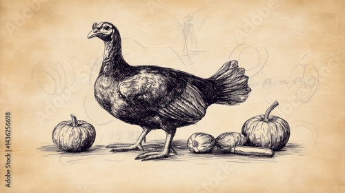 Wallpaper Mural Vintage Hen with Pumpkins Torontodigital.ca