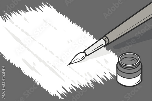 3 Textured white paint, thick impasto strokes, dark gray canvas, wooden handled paintbrush, artistic tools, close-up photography, contrasting textures, palette knife technique, studio lighting, minima