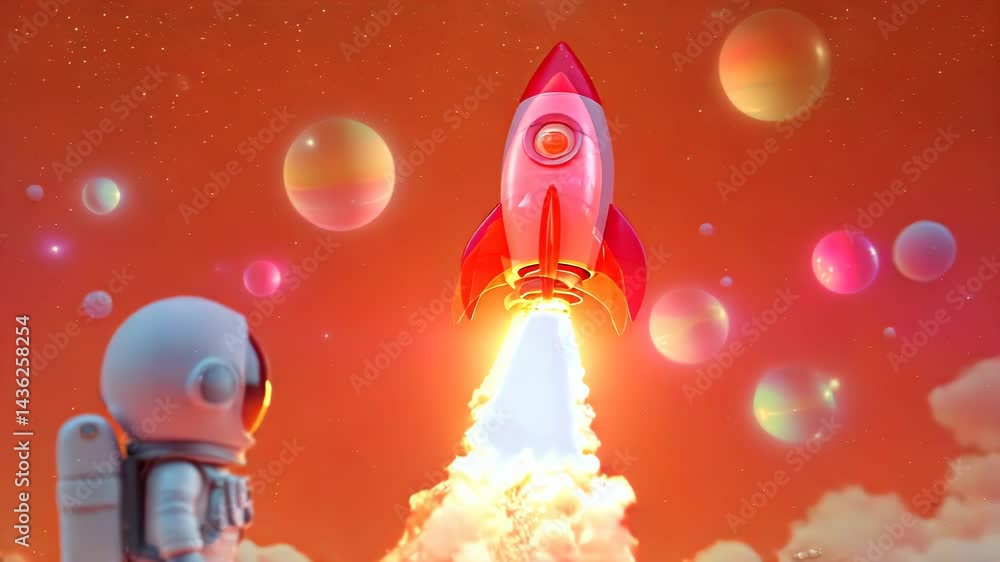 Astronaut Standing Near Rocket Ready for Launch Cartoon Style Astronaut Standing Near Rocket Ready for Launch Cartoon Style