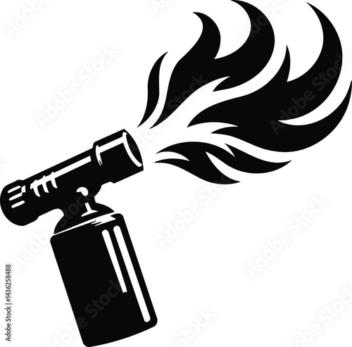 Black and white blow torch silhouette with elegant flame