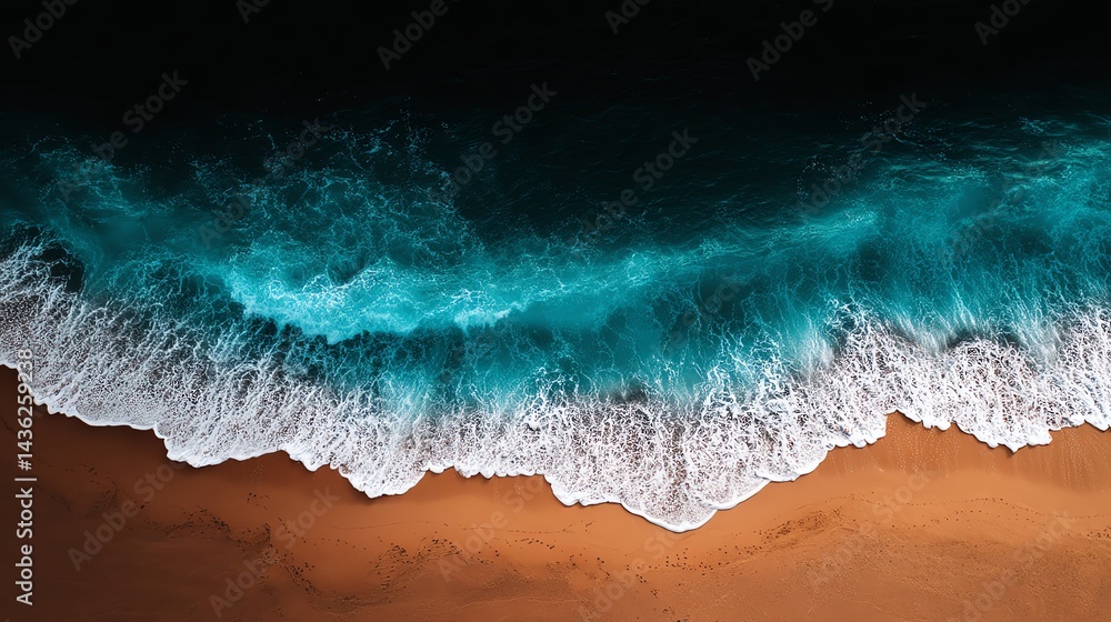 Aerial view of ocean waves crashing on a sandy beach, showcasing natural beauty. Aerial view of ocean waves crashing on a sandy beach, showcasing natural beauty.