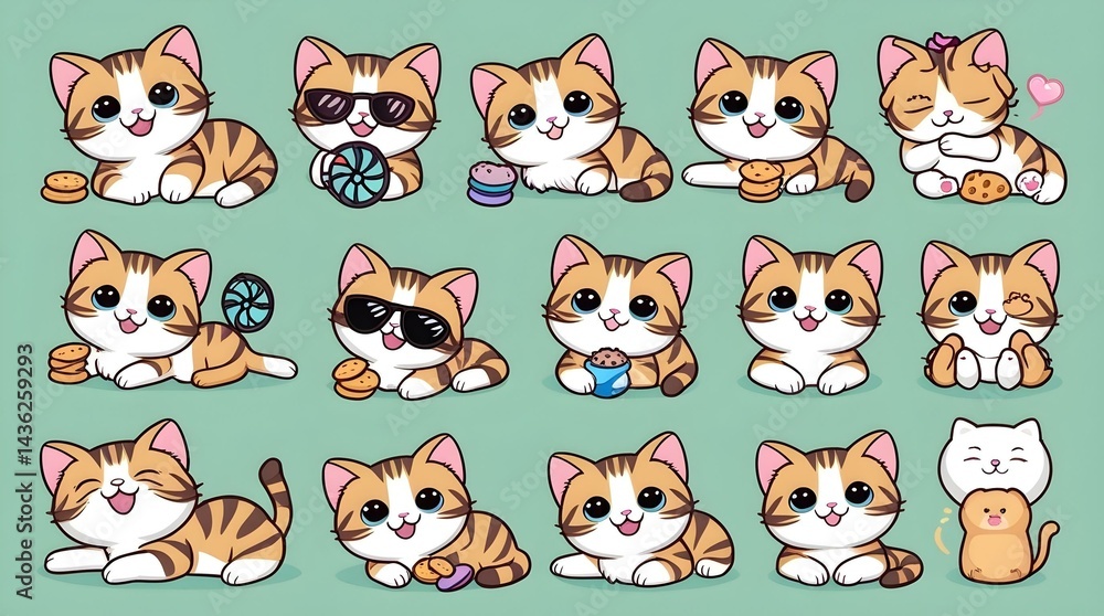 Obraz premium Cute Kitty LINE Sticker Set - Cat Expressions and Fun Designs
