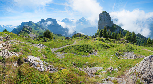 Obraz na płótnie stunning swiss alps view at lookout point Daube mountain, Bernese Oberland. w salonie