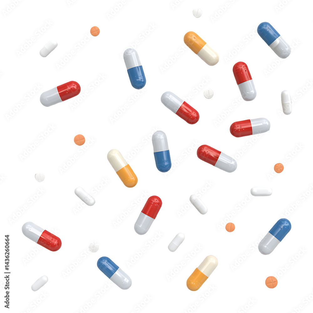 Colorful pills and capsules falling on a blurred background. Colorful pills and capsules falling on a blurred background.