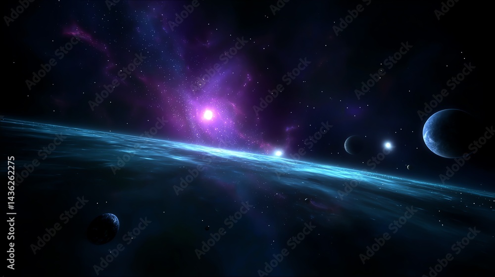 Naklejka premium Stunning cosmic view featuring vibrant colors and celestial bodies in deep space.
