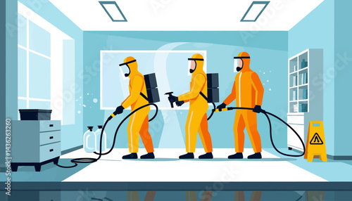 Professional Sanitization Team_Cleaning and Disinfecting Services_Hazmat Suits in Action_Ensuring Safety and Hygiene_Protecting Against Germs and Viruses_Disinfection Specialists_