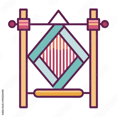 Textile Weaving Loom with Abstract Pattern and Striped Design

