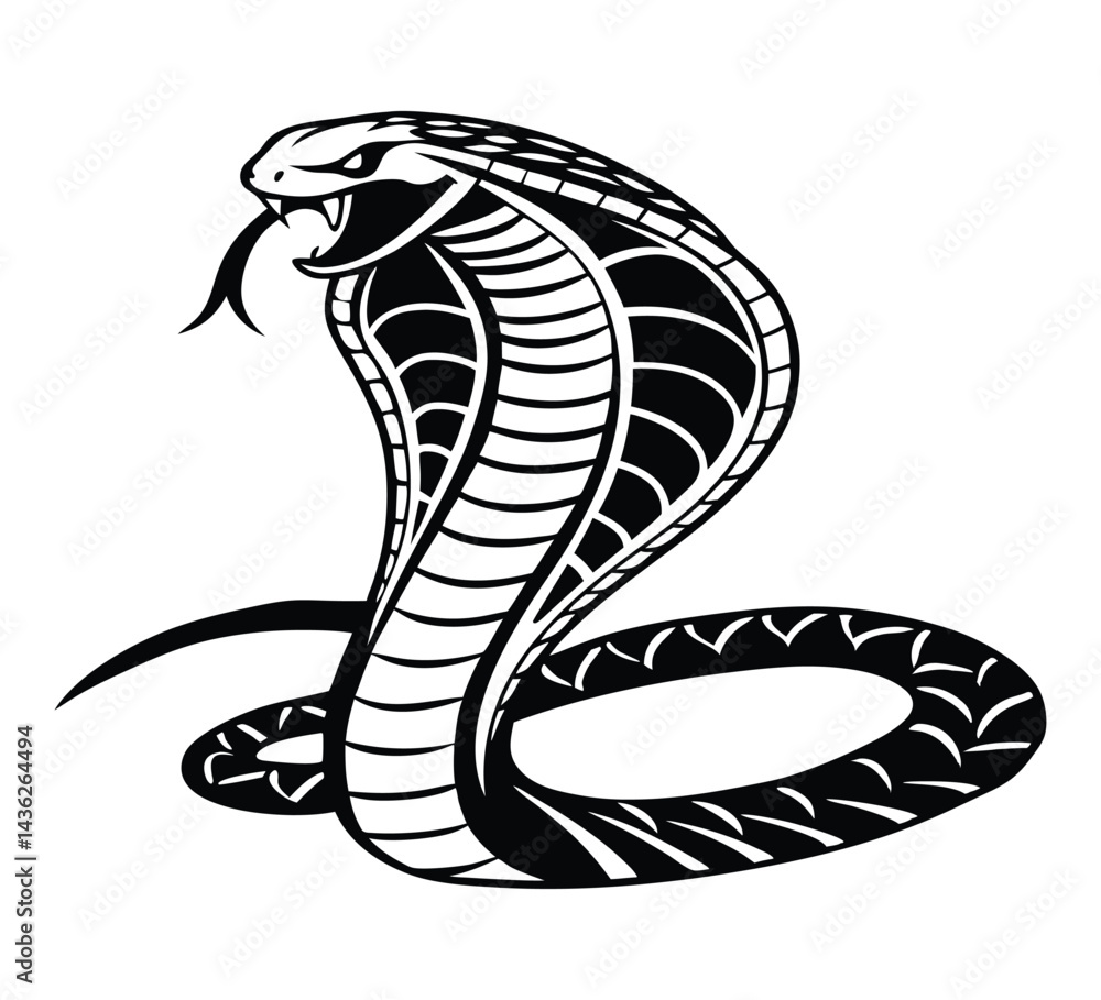 Fototapeta premium Cobra Snake Side View Illustration for Design Projects on a white background