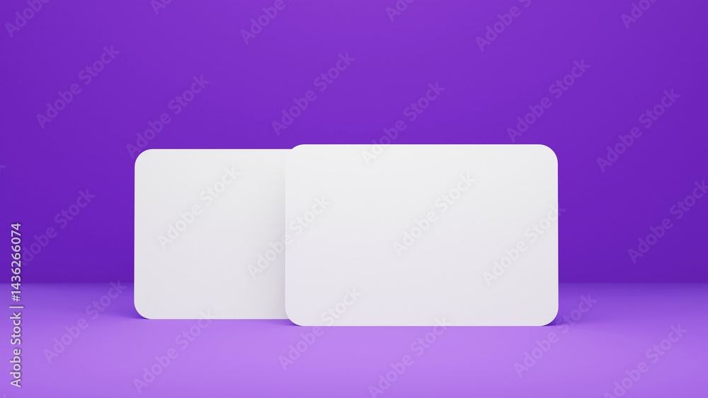 Blank card template mockup with shadows. Blank rounded corner card illustration for mockup on a purple background. Business, atm, gift, debit, branding or credit cards mock up for your designs. Blank card template mockup with shadows. Blank rounded corner card illustration for mockup on a purple background. Business, atm, gift, debit, branding or credit cards mock up for your designs.