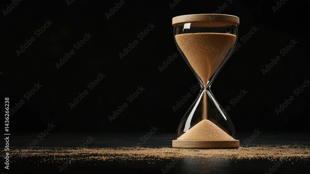 Elegant hourglass symbolizes the passage of time with fine sand flowing between two chambers, perfect for concepts of patience and transition.