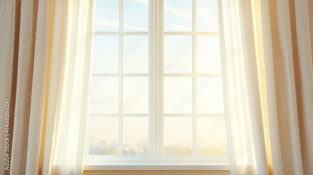 Fototapeta premium Bright and Airy Window with Sheer Curtains in a Cozy Room