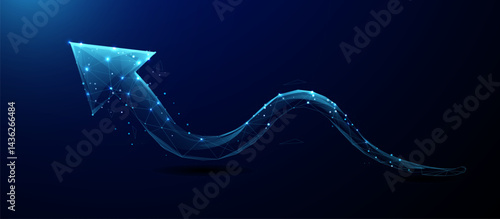Digital Blue Upward Arrow with Polygonal Wireframe and Glowing Data Points