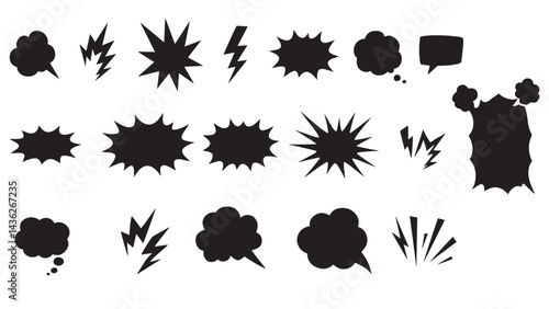 Comic Burst Explosion Vector Set | Boom Elements and Speech Bubble Silhouettes for Pop Art, Retro Comics, and Vintage Illustrations