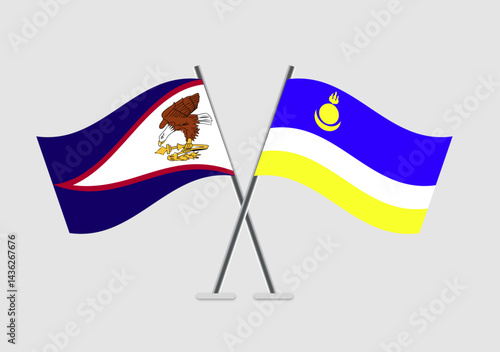 American Samoa and Buryatia vector flags with 2D effect and curved shapes