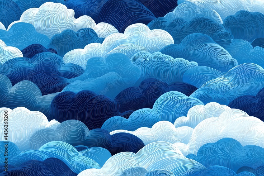 Obraz premium Abstract pattern of textured blue and white clouds.