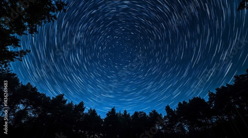 Star Trails over Silhouetted Forest at Night