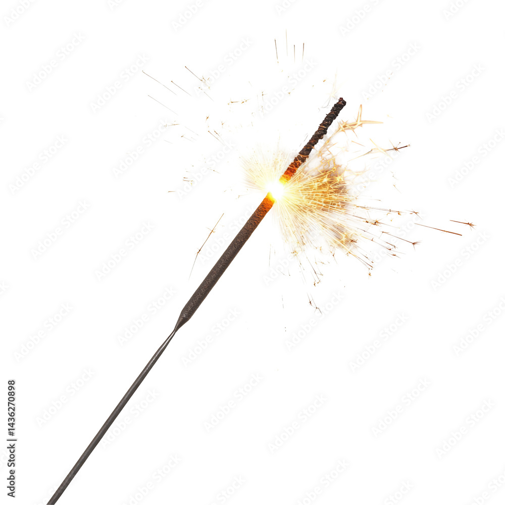 Vivid Sparkler Stick with Sparks on transparent background Vivid Sparkler Stick with Sparks on transparent background
