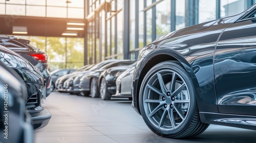 Obraz na płótnie Modern car dealership showcasing latest automobiles with stylish designs and features for prospective buyers w salonie