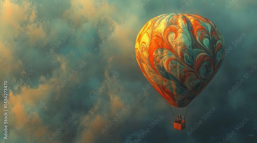 Fototapeta premium Ornate Hot Air Balloon Soaring Through Colorful Clouds