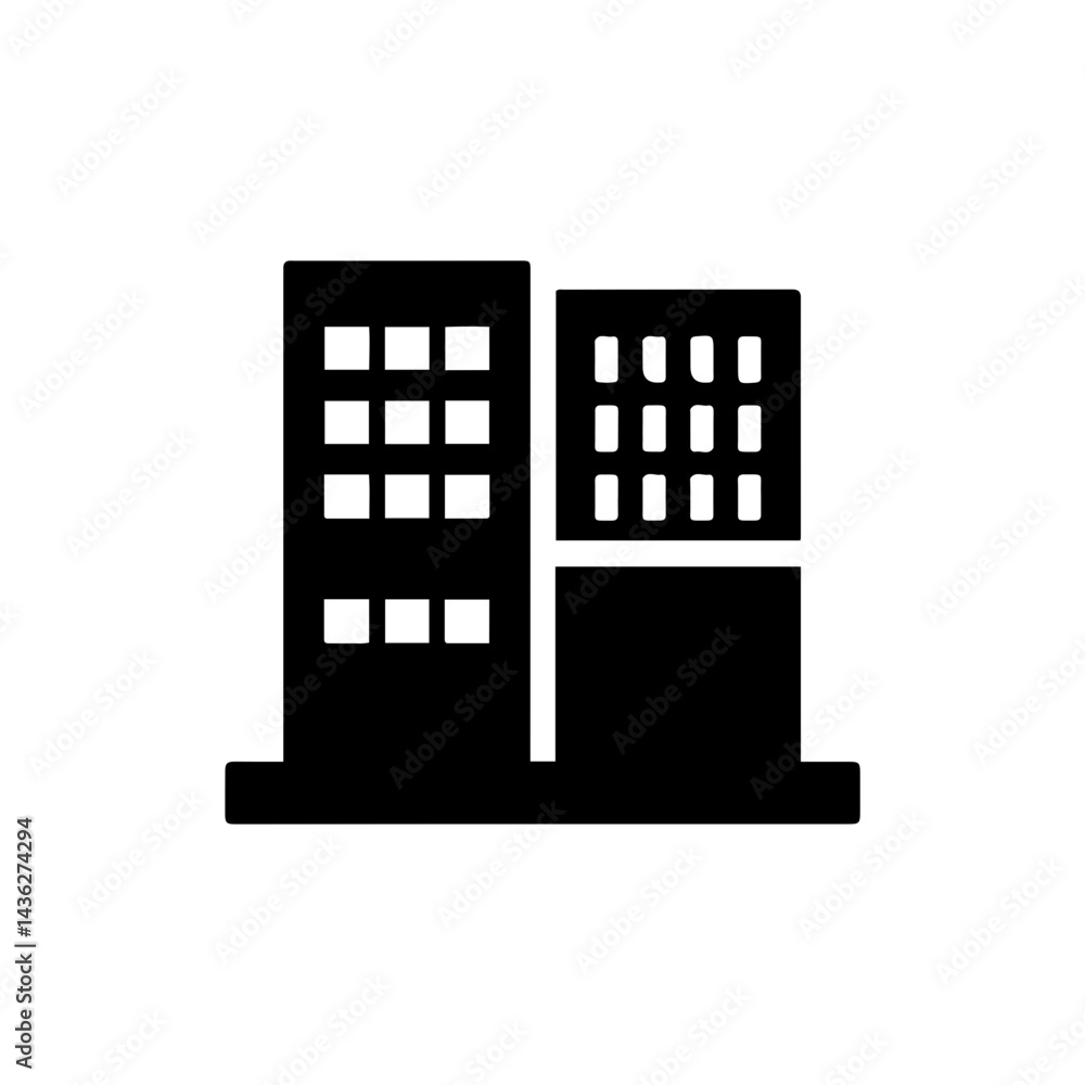 Black Filled Icon of a Two-Story Building with Windows Black Filled Icon of a Two-Story Building with Windows