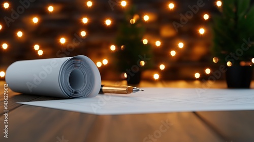 Obraz na płótnie Detailed architectural workspace featuring blueprint rolls and drafting tools with warm lighting in a cinematic atmosphere w salonie