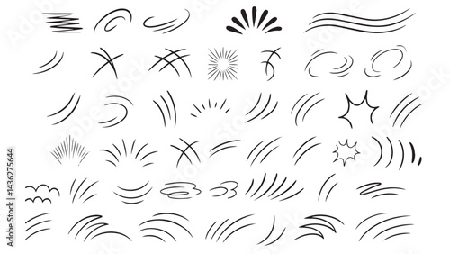Line Movement Element Vector Set | Comic Speed Lines, Dynamic Motion Effects, Manga Action Streaks, Swoosh, Burst, Swirl, and Expressive Anime Style Ink Curves