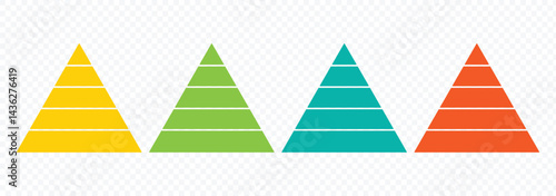 Pyramid infographic set. Colorful triangular pyramid icon vector. Pyramid up arrows infographic, diagram chart, triangle graph presentation. Business graph. Vector business illustration. 